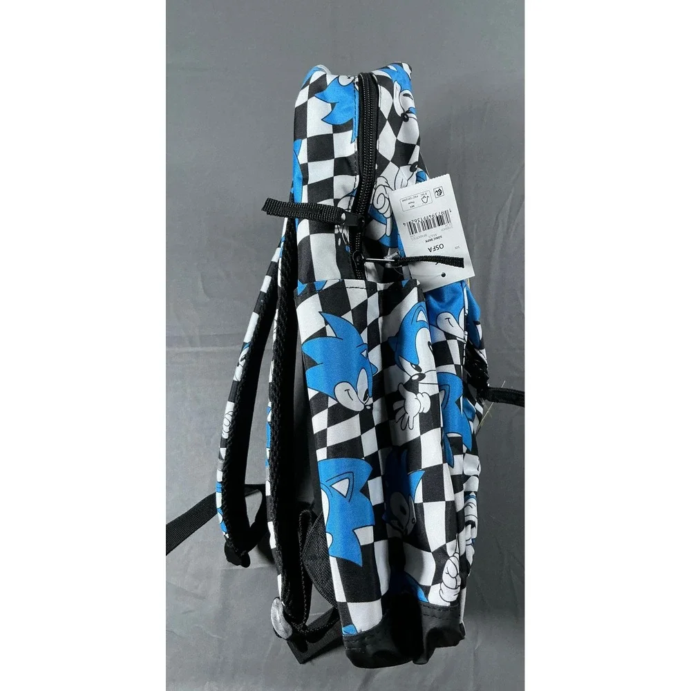 Sonic the Hedgehog Bioworld 17 Inch Backpack Checkered Blue Black White NWT